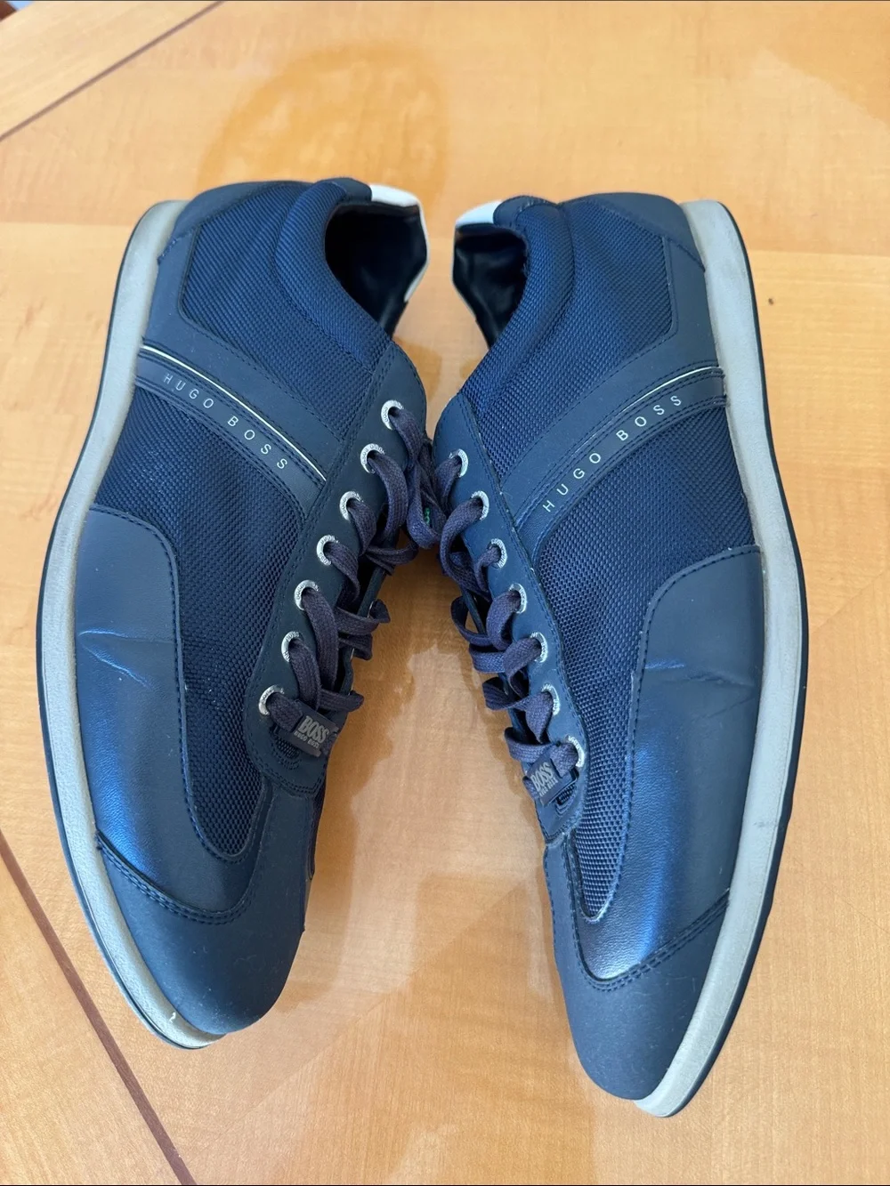 BOSS Men's Navy and White Lace-Up Sneakers size46